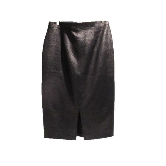 Marc New York Andrew Marc Black Snakeskin Pencil Skirt Faux Leather, Gold Chain - Picture 3 of 5
